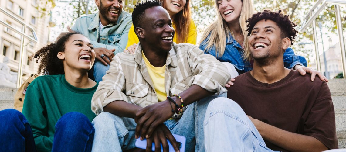 Young group of friends enjoying social moment together.