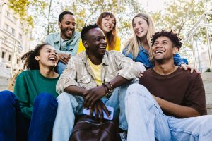 Young group of friends enjoying social moment together.